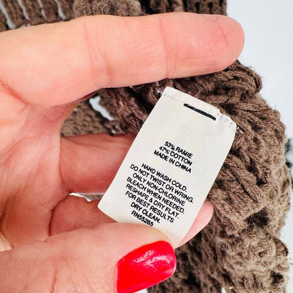 Y2K Express Brown Crochet Open Knit Cardigan Belted Boho Sweater Size L - Picture 7 of 8